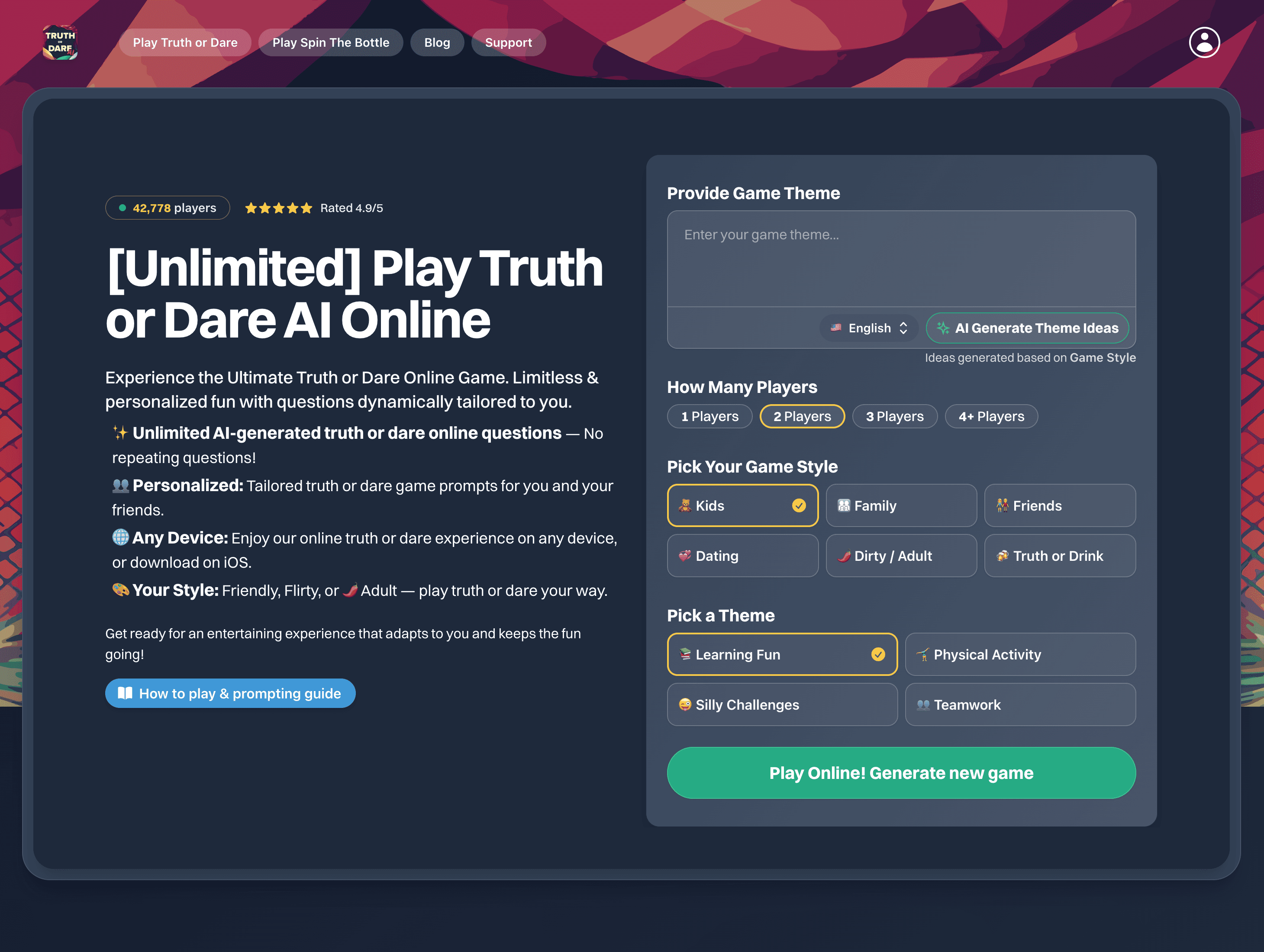 Truth or Dare AI - interactive game web application with 40K users